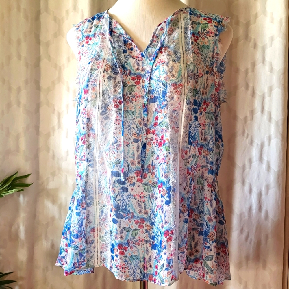 LC Lauren Conrad Tie Neck Lacy Blouse